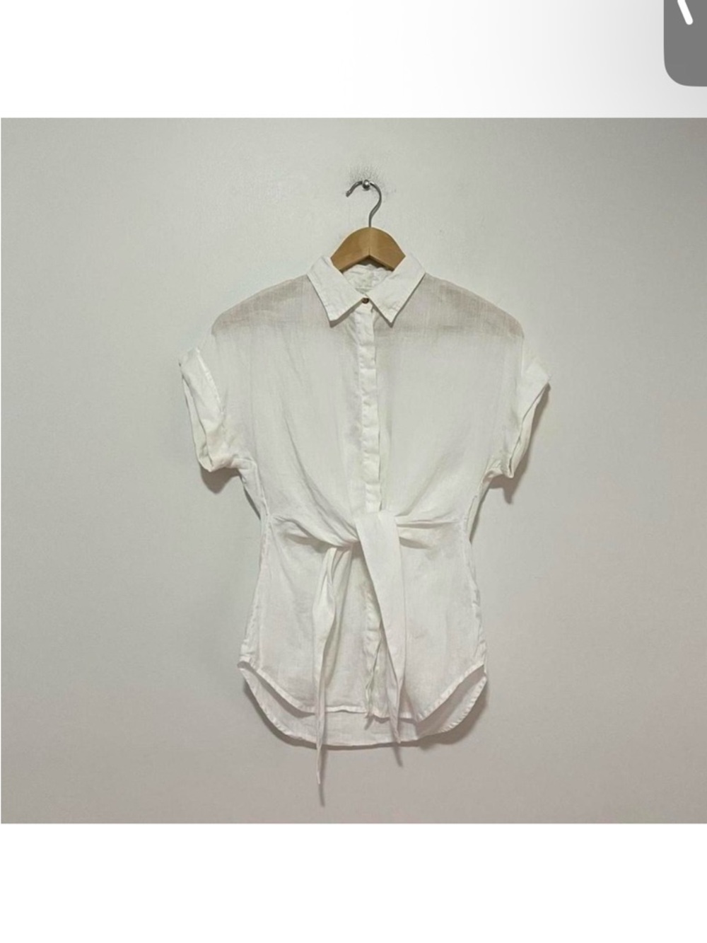 Ralph Lauren White Tie-Front Short Sleeve Button-Up Blouse